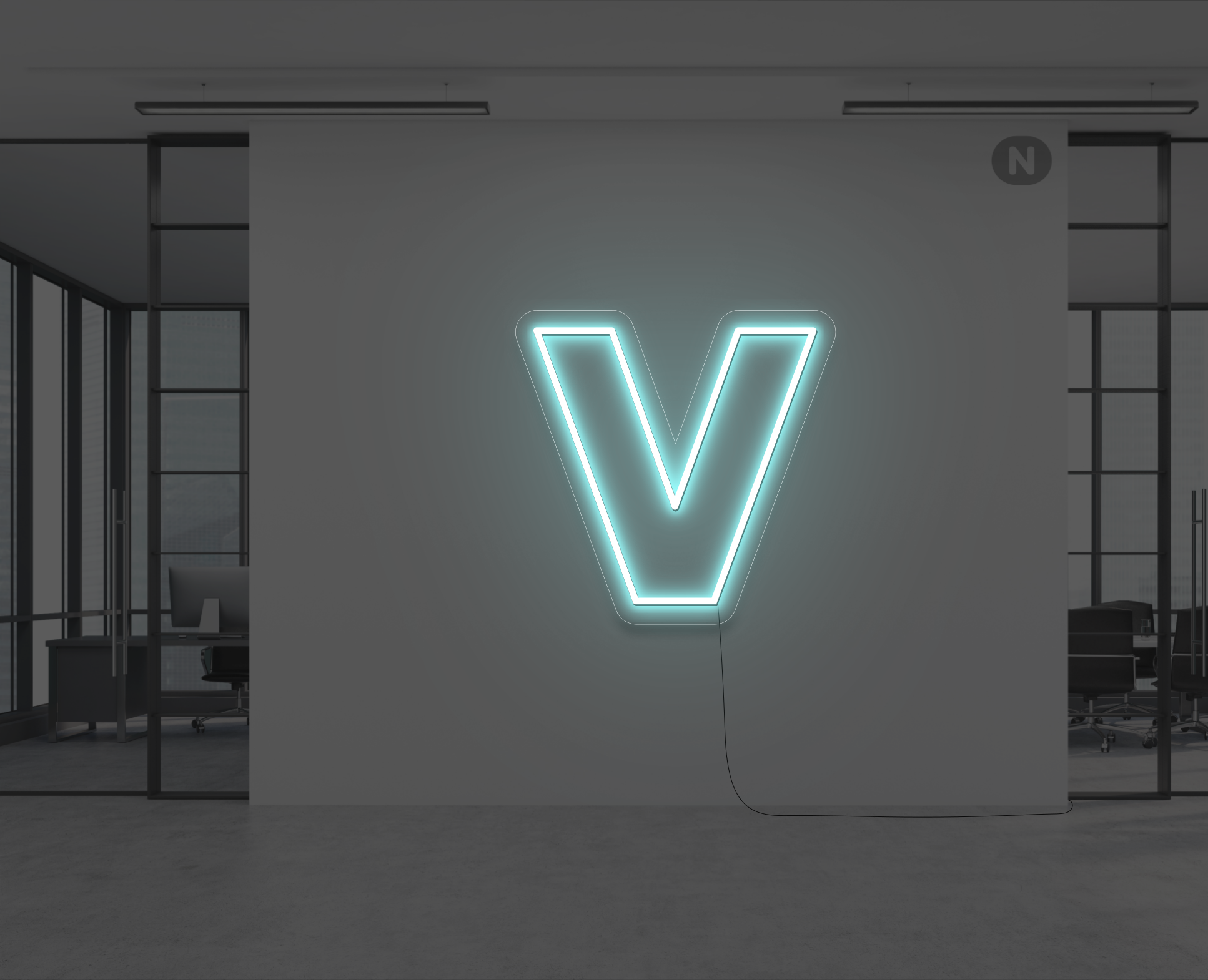 neon-letter-v-ijsblauw